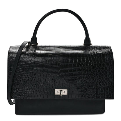 Givenchy Calfskin Crocodile Embossed Medium Shark Lock Satchel Black 1 of 11