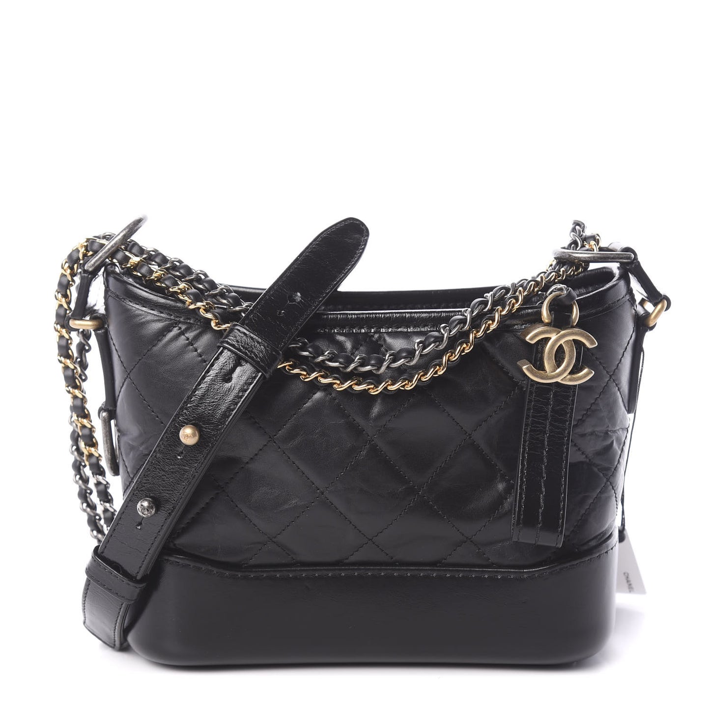 Aged Calfskin Quilted Small Gabrielle Hobo Black
