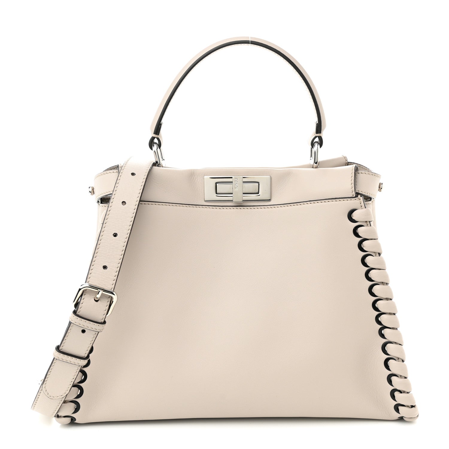 Fendi Vitello Seta Lace Up Medium Peekaboo Iconic Satchel Grigio Polvere 1 of 9