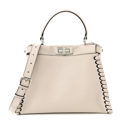 Fendi Vitello Seta Lace Up Medium Peekaboo Iconic Satchel Grigio Polvere 1 of 9