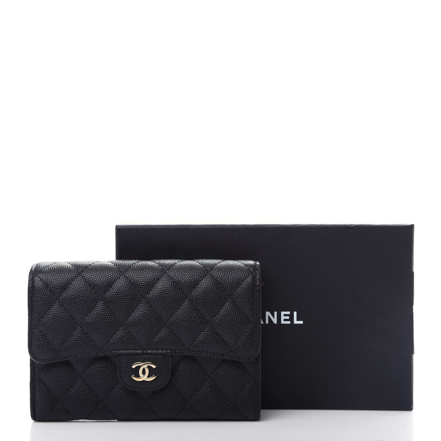Caviar Quilted Medium Flap Wallet Black