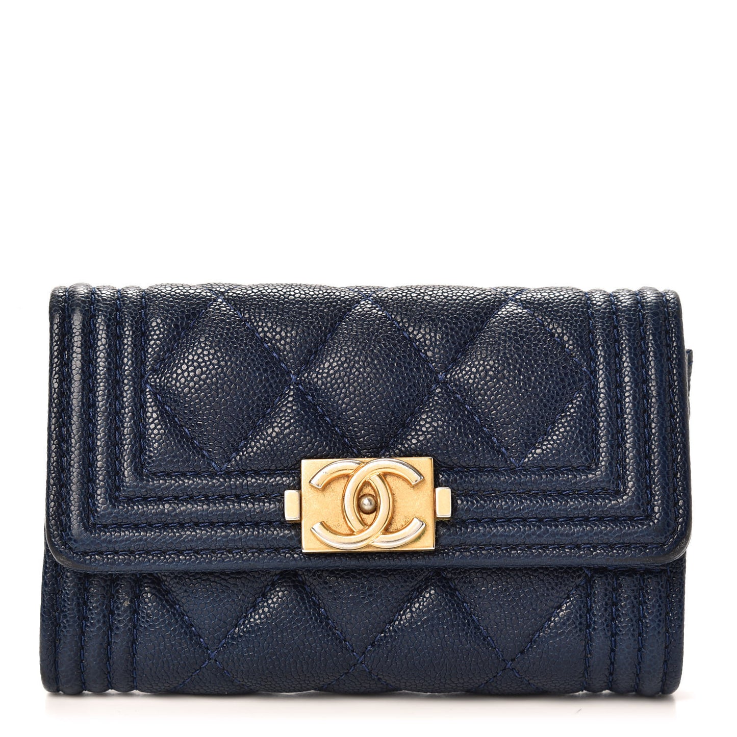 Caviar Quilted Boy Flap Card Holder Blue