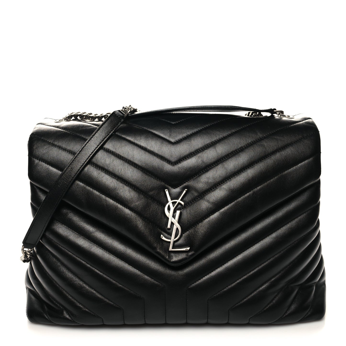 Calfskin Y Quilted Monogram Large Loulou Chain Satchel Black
