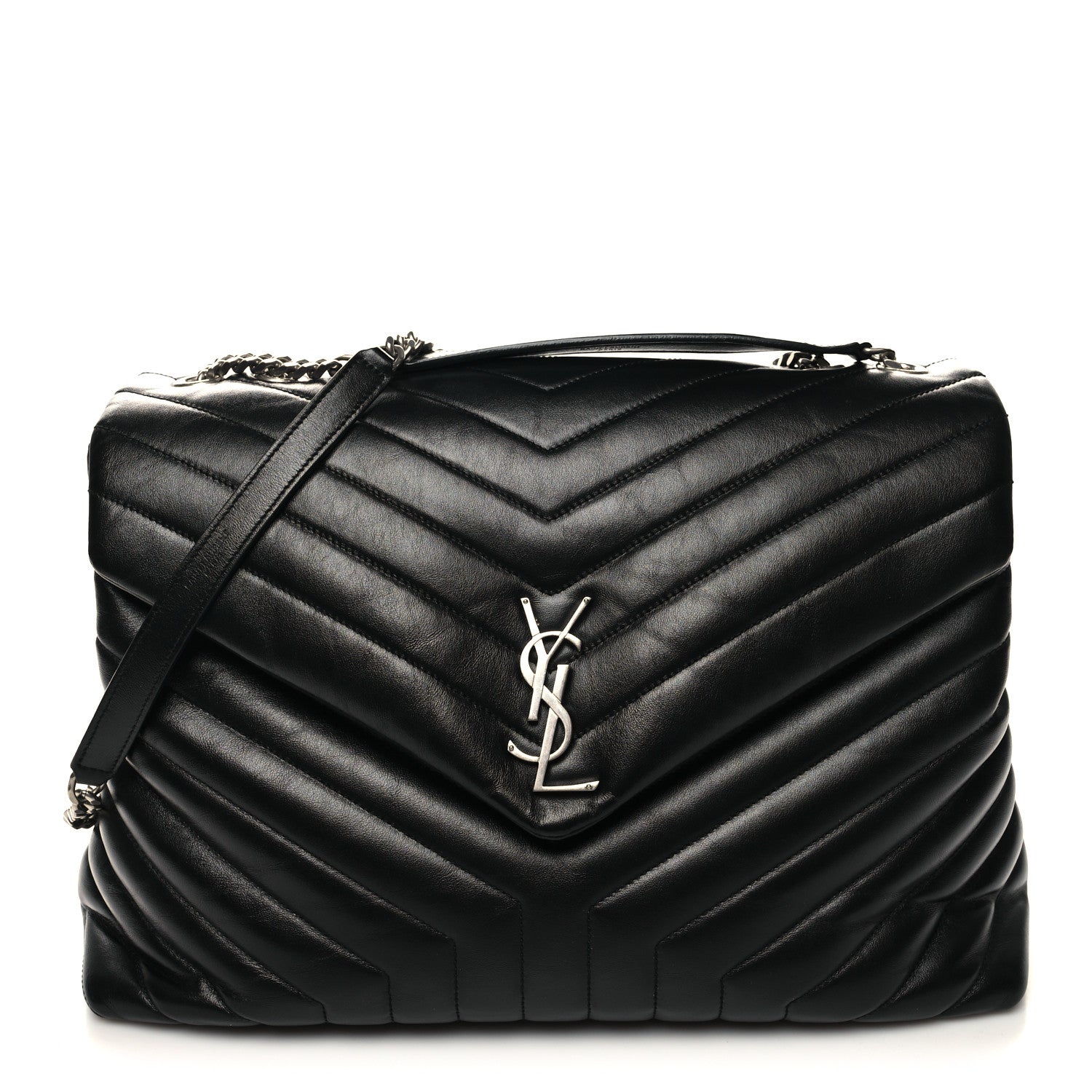 Saint Laurent Calfskin Y Quilted Monogram Large Loulou Chain Satchel Black 1 of 11