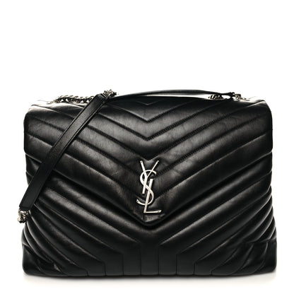 Saint Laurent Calfskin Y Quilted Monogram Large Loulou Chain Satchel Black 1 of 11