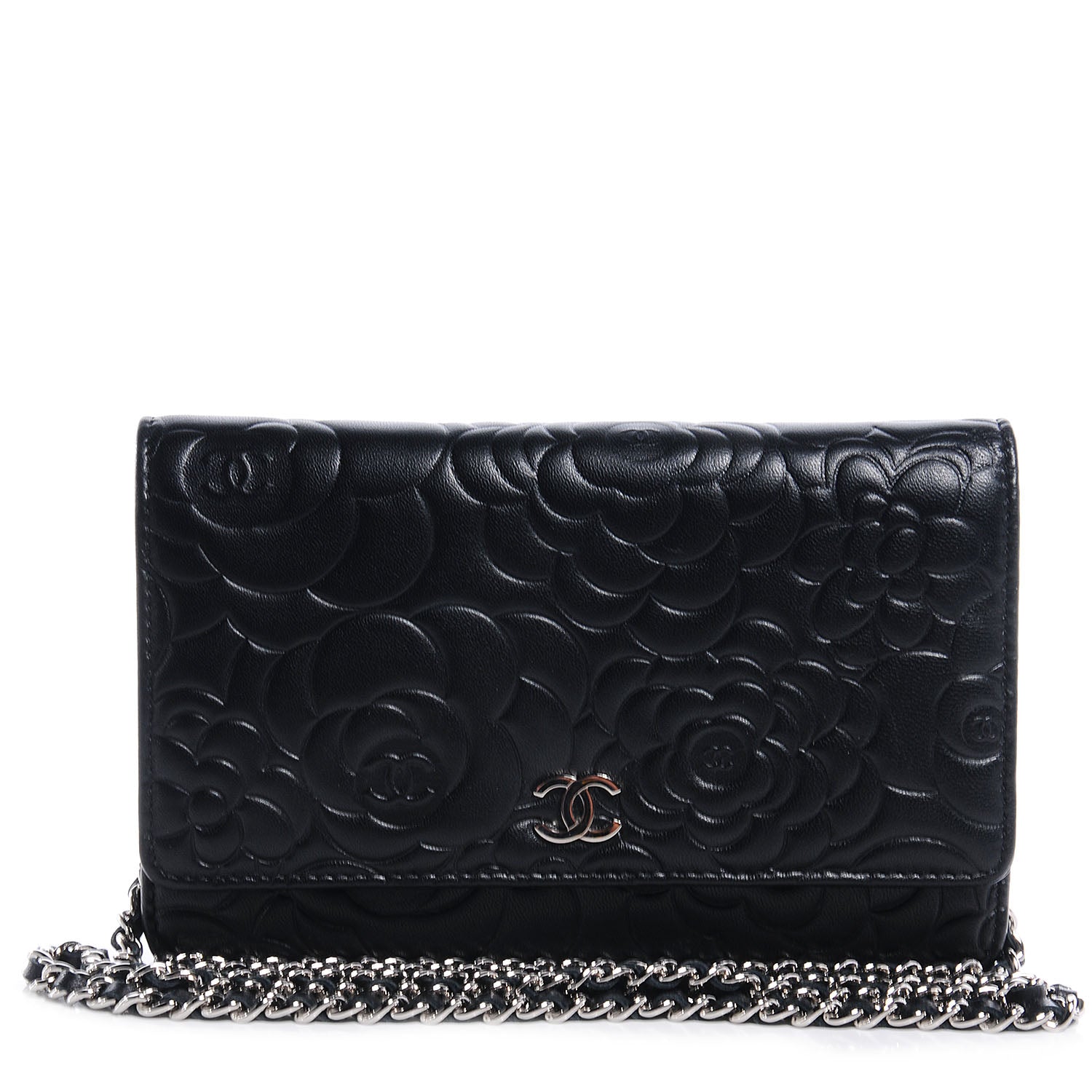 Chanel Lambskin Camellia Wallet on Chain WOC Black 1 of 9