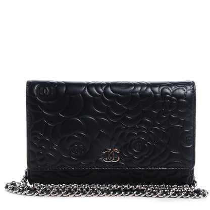 Chanel Lambskin Camellia Wallet on Chain WOC Black 1 of 9