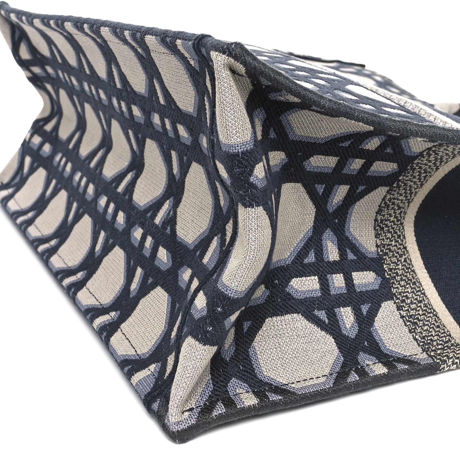 Christian Dior Canvas Macrocannage Embroidered Large Book Tote Beige Blue 9 of 9