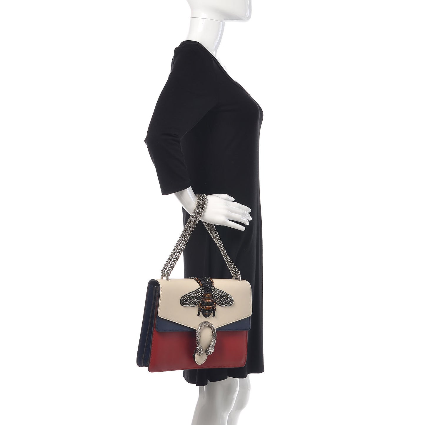Calfskin Bee Embroidered Medium Dionysus Shoulder Bag White Blue Hibiscus Red