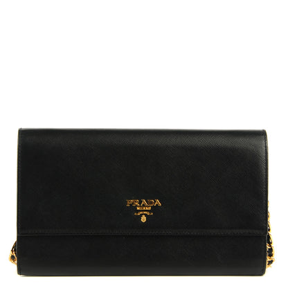 Prada Saffiano Metal Oro Chain Wallet Nero Black 1 of 8
