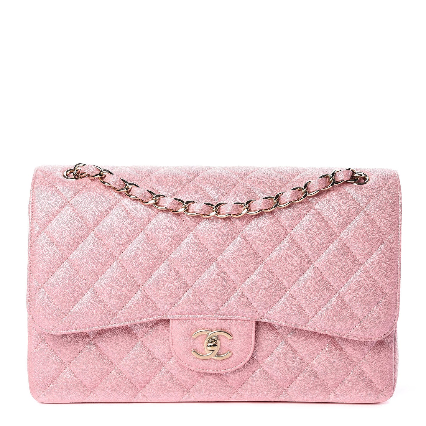 Iridescent Caviar Quilted Jumbo Double Flap Rose Pink