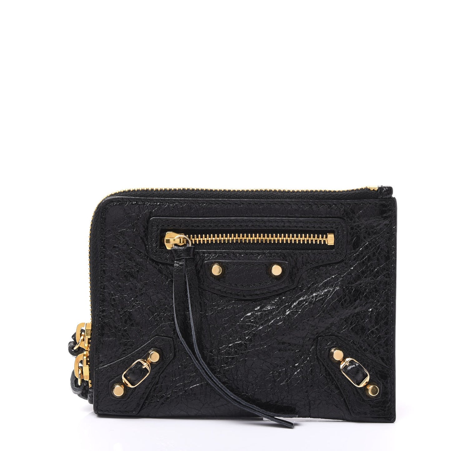 Agneau Arena Classic Gold Hardware Mini Pouch Black