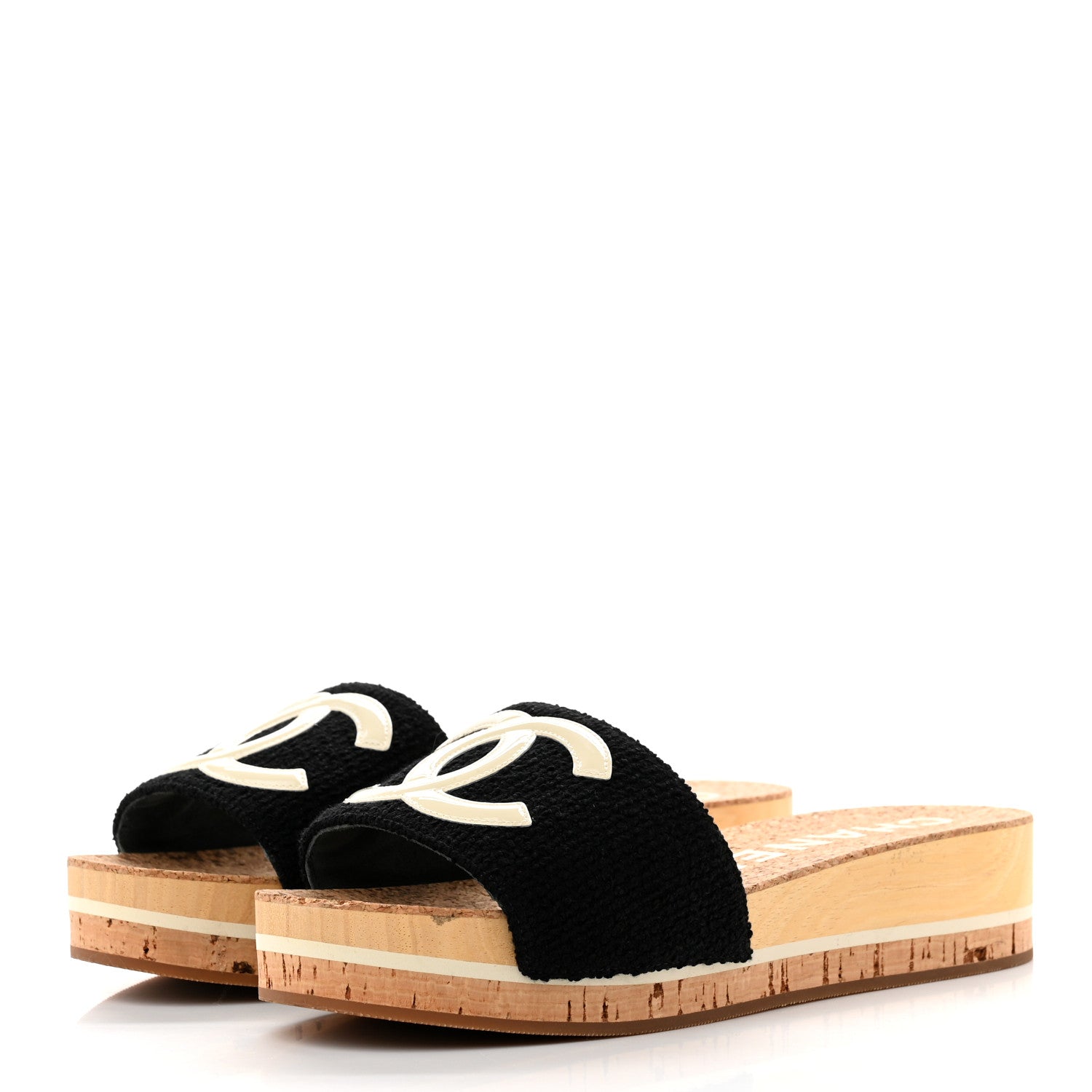 Chanel Tweed Cork CC Mule Sandal 39 Black 3 of 9
