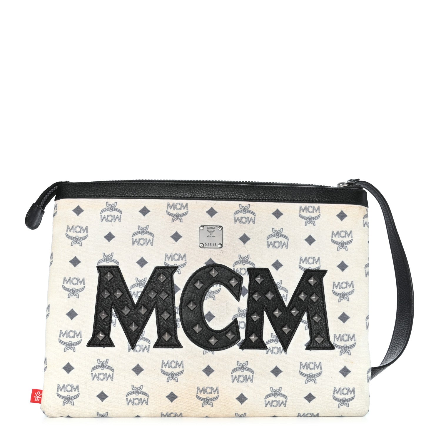 MCM X Ekocycle Visetos Wristlet Pouch White Black 1 of 9