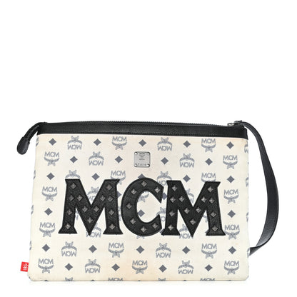 MCM X Ekocycle Visetos Wristlet Pouch White Black 1 of 9