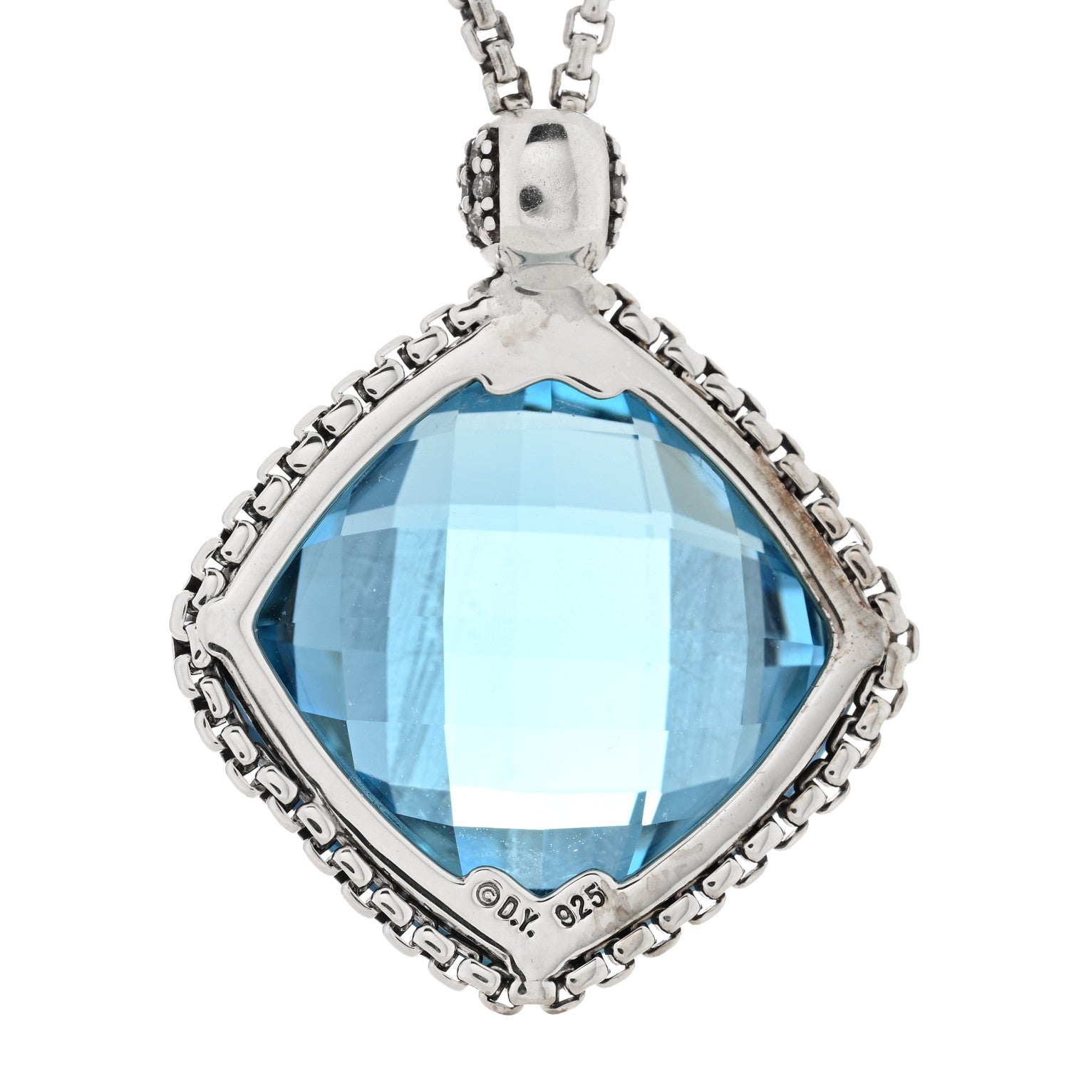David Yurman Sterling Silver Diamond Blue Topaz 20mm Cushion on Point Drop Pendant Necklace 4 of 4