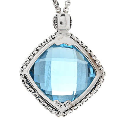 David Yurman Sterling Silver Diamond Blue Topaz 20mm Cushion on Point Drop Pendant Necklace 4 of 4