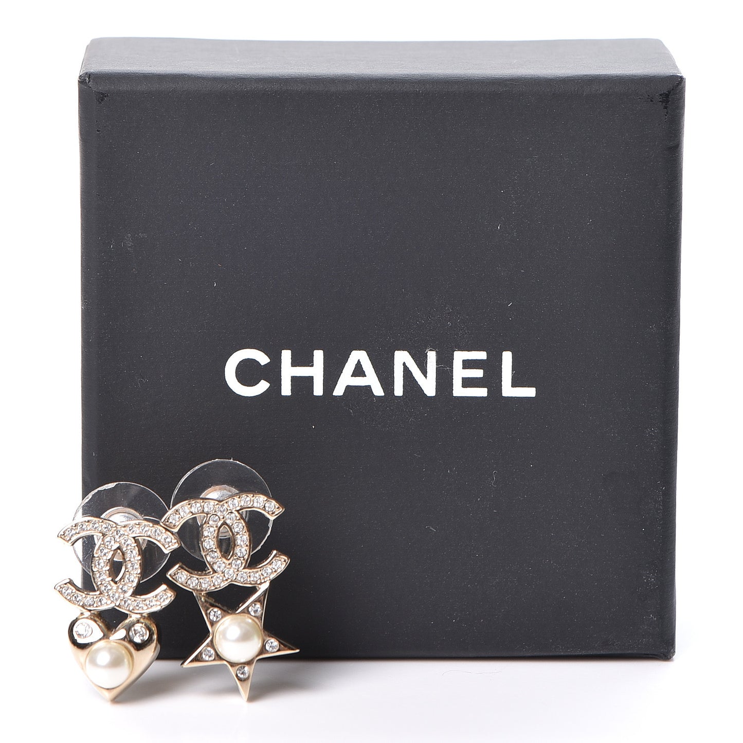 Crystal Pearl Charming Winter CC Star Heart Earrings Gold