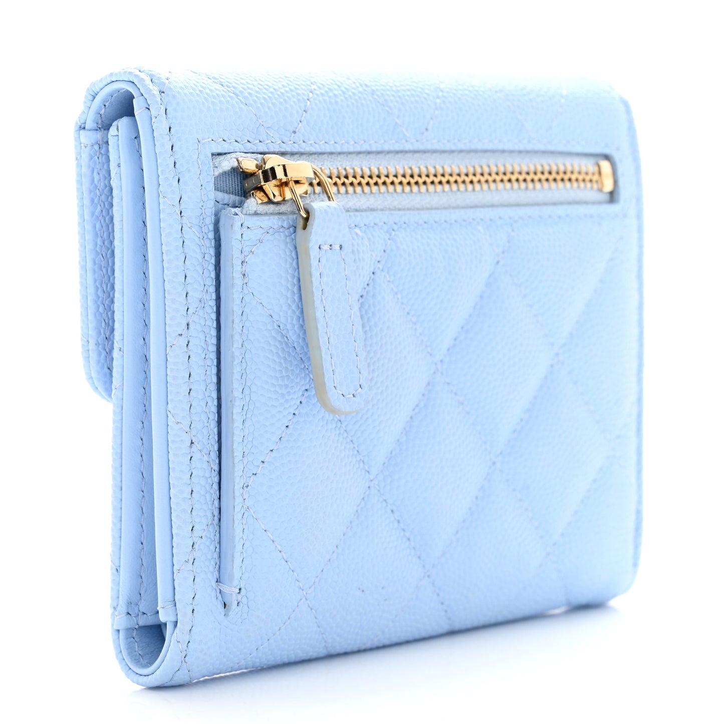 Caviar Quilted Compact Flap Wallet Light Blue