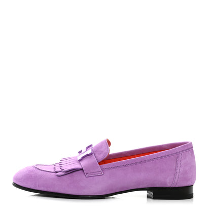 Hermes Suede Goatskin Womens Royal Loafers 39 Violet Parme 1 of 10