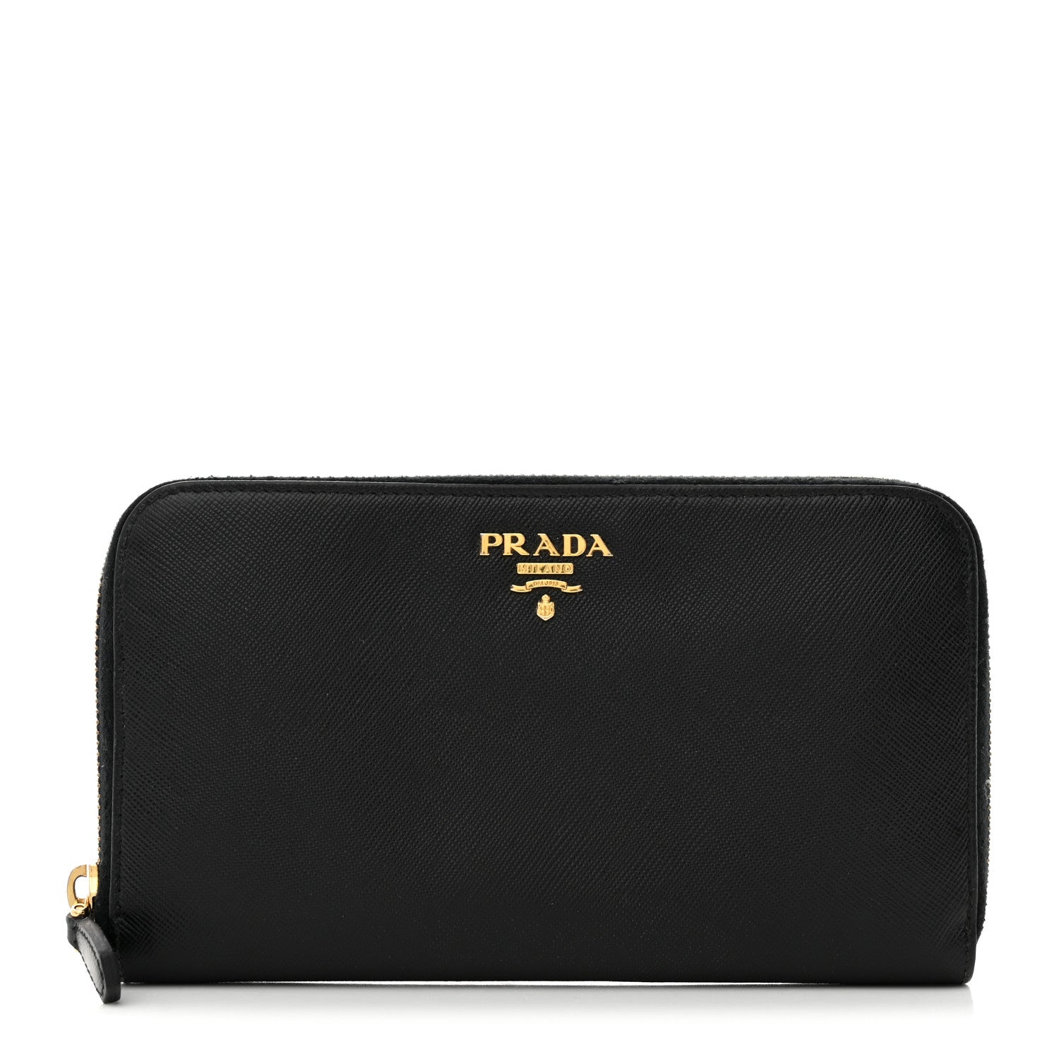 Prada Saffiano Metal Zip Around Wallet Black 1 of 7