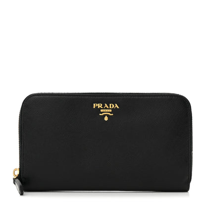 Prada Saffiano Metal Zip Around Wallet Black 1 of 7