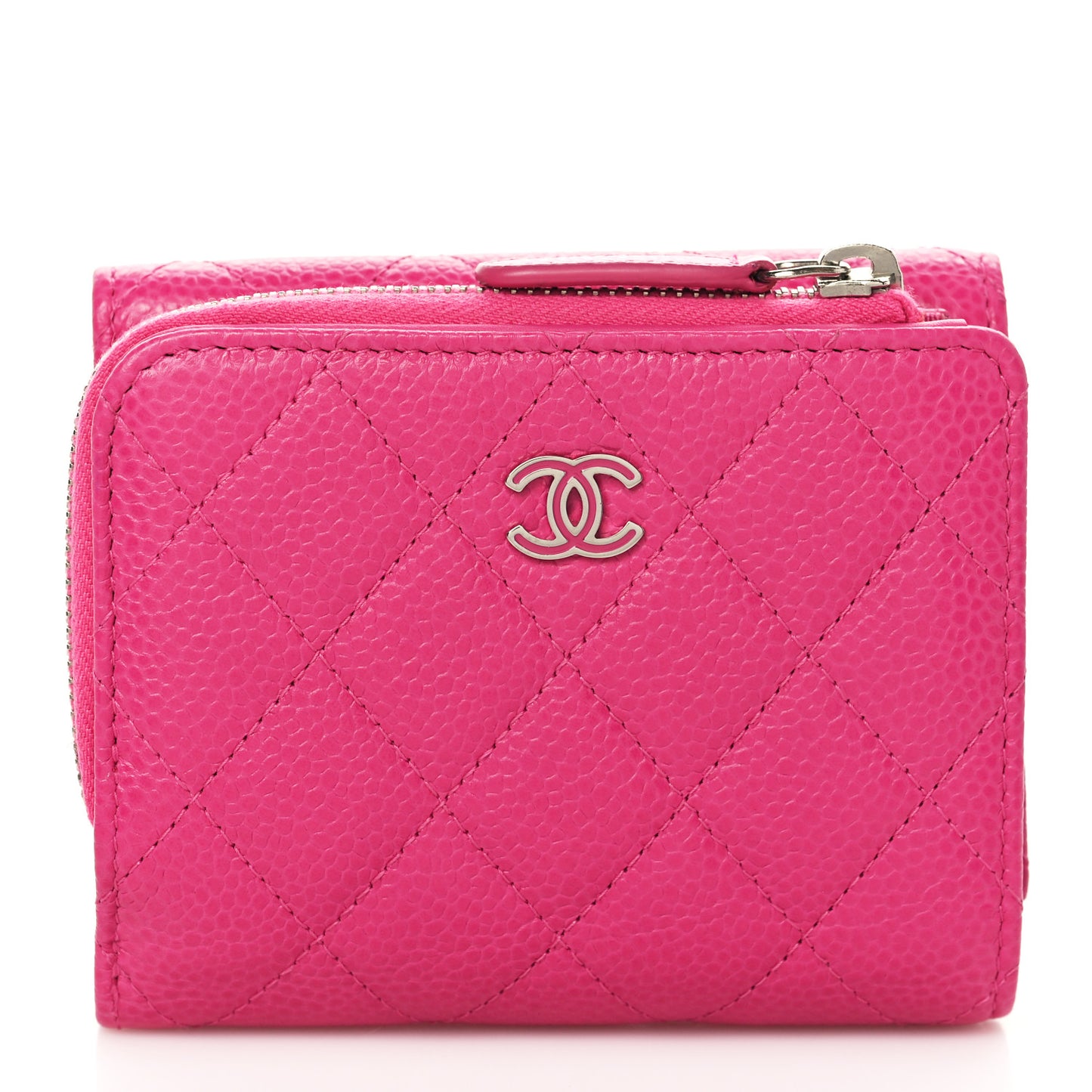 Caviar Quilted Compact Zipped Wallet Pink