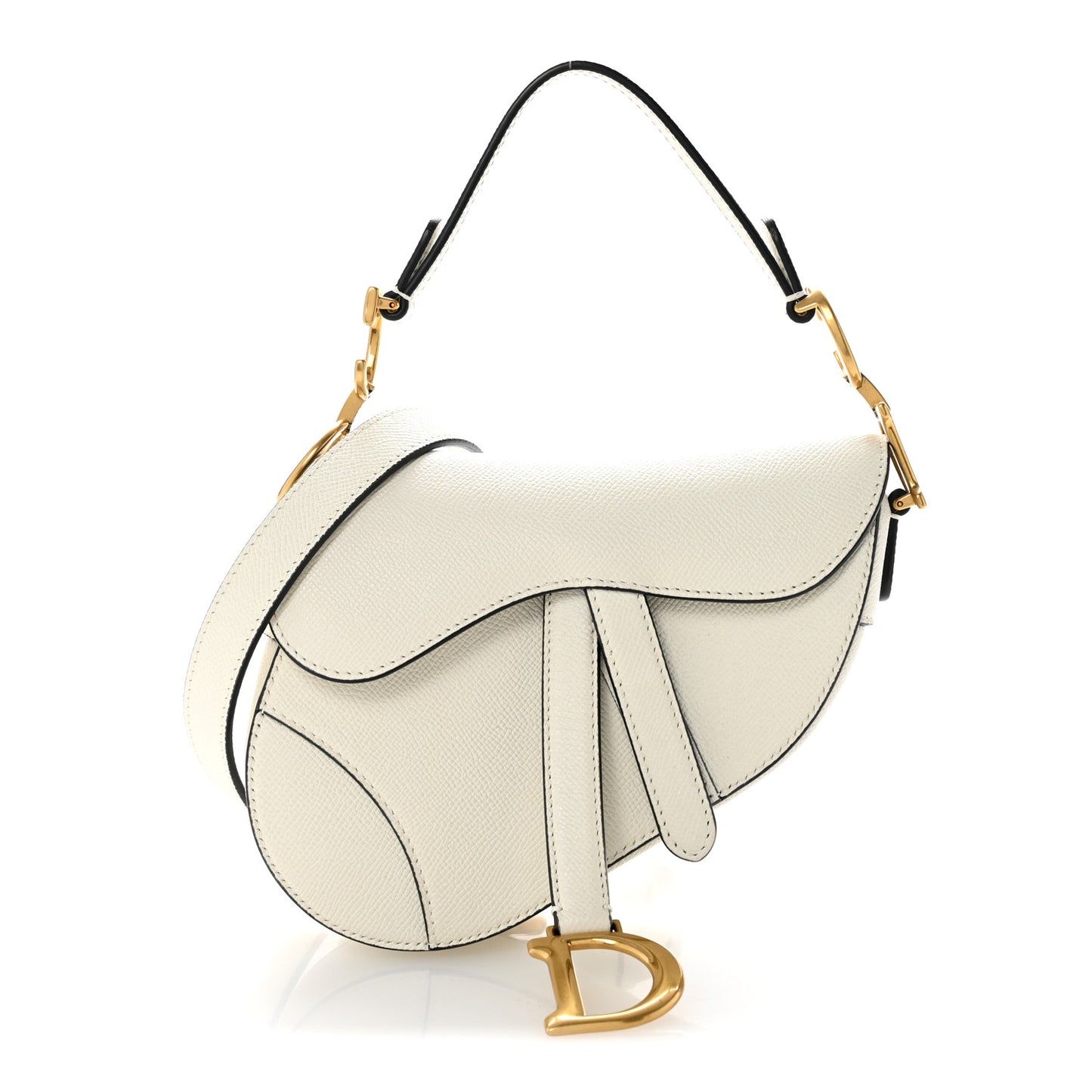 Grained Calfskin Mini Saddle Bag With Strap White