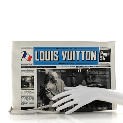 Louis Vuitton Calfskin Newspaper Print Pouch 2 of 13