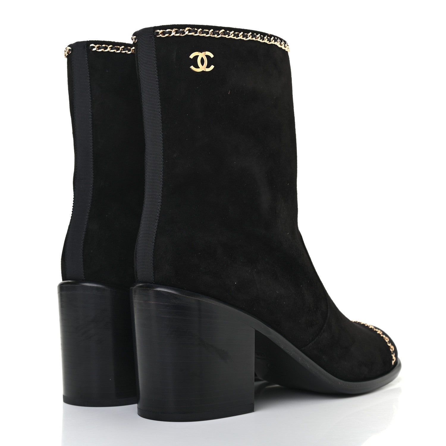 Chanel Suede Calfskin Grosgrain Cap Toe Chain Short Boots 40 Black 4 of 9