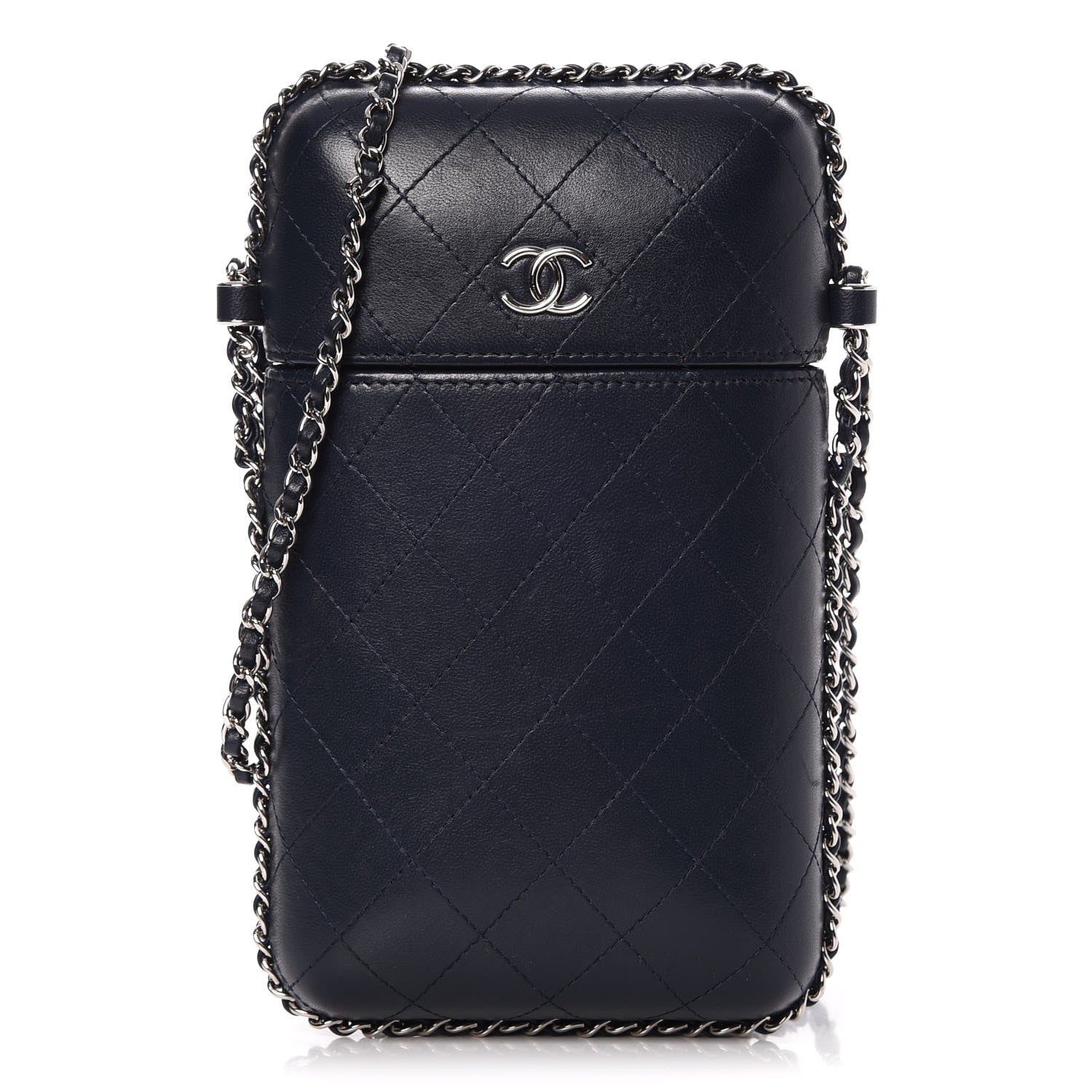 Chanel Lambskin Quilted Chain Around Phone Holder Navy 1 of 13
