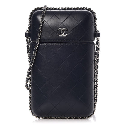 Chanel Lambskin Quilted Chain Around Phone Holder Navy 1 of 13