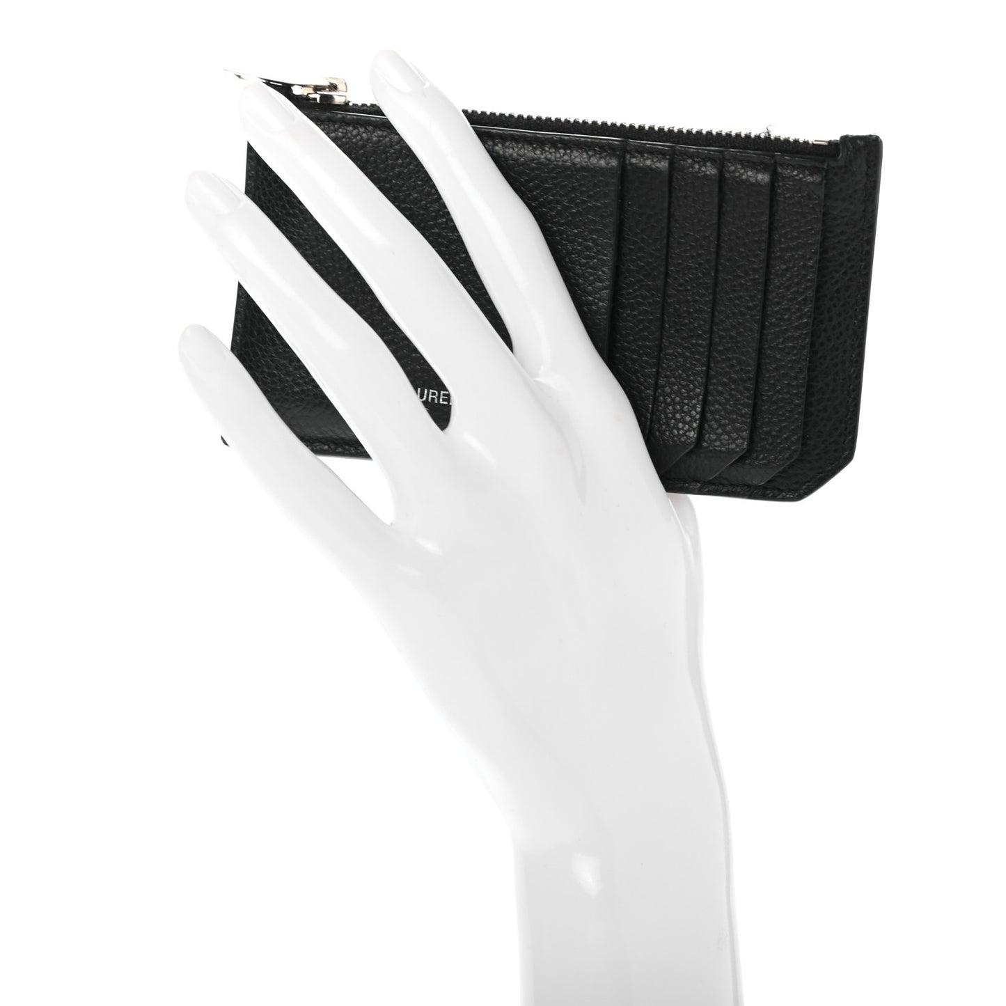 Grained Calfskin 5 Fragments Zip Pouch Card Holder Black