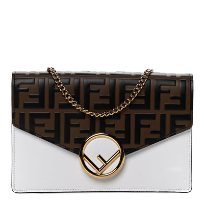Fendi Vitello Cruise F is Fendi FF 1974 Embossed Medium Envelope Wallet On Chain Optical White Maya Black 1 of 16