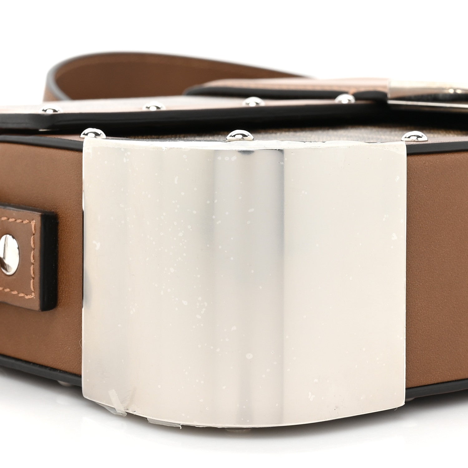 Fendi Shiny Glazed Fabric Vachetta FF 1974 Medium Baguette Trunk Mogano Panna Cuoio 9 of 9