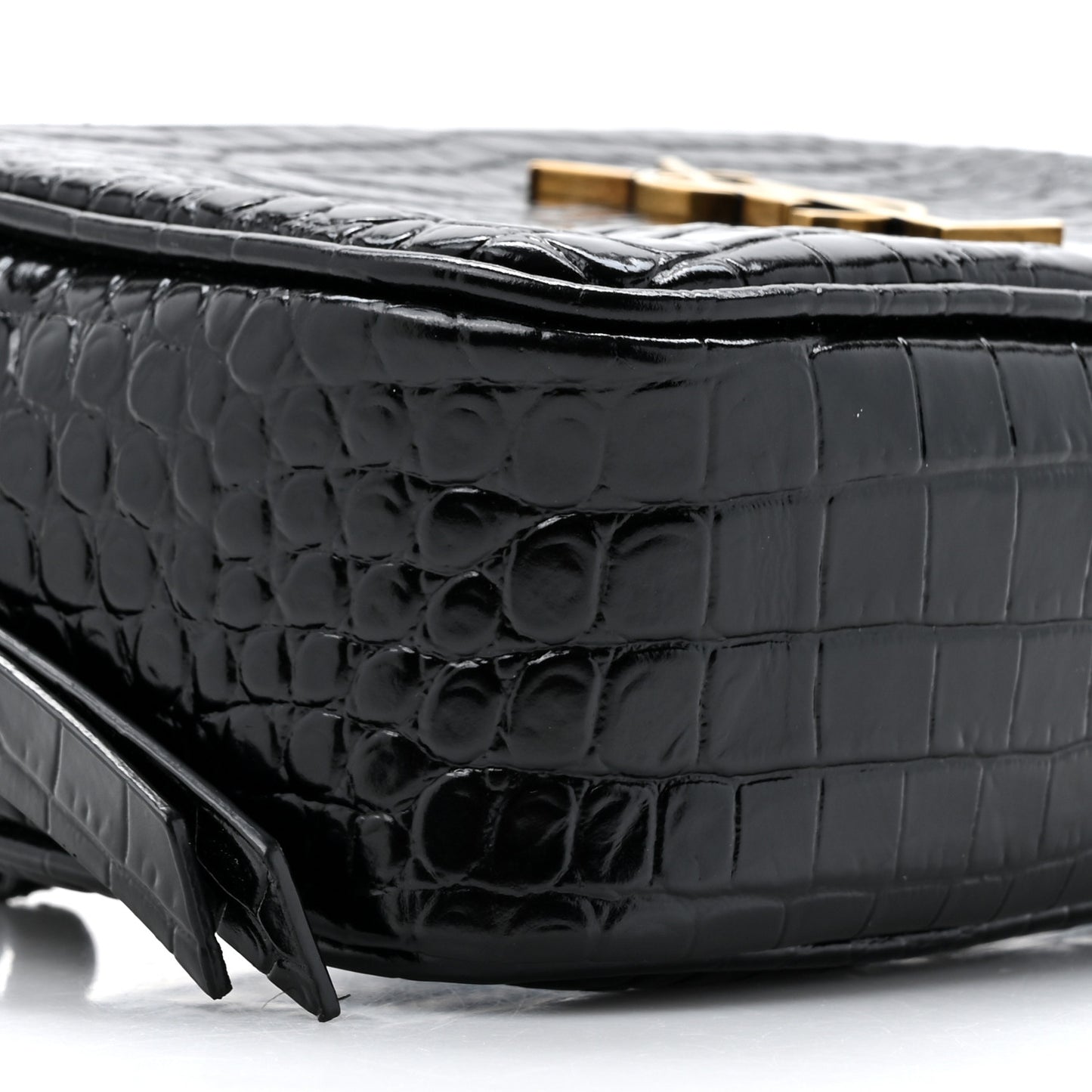 Patent Calfskin Crocodile Embossed Monogram Lou Belt Bag Black