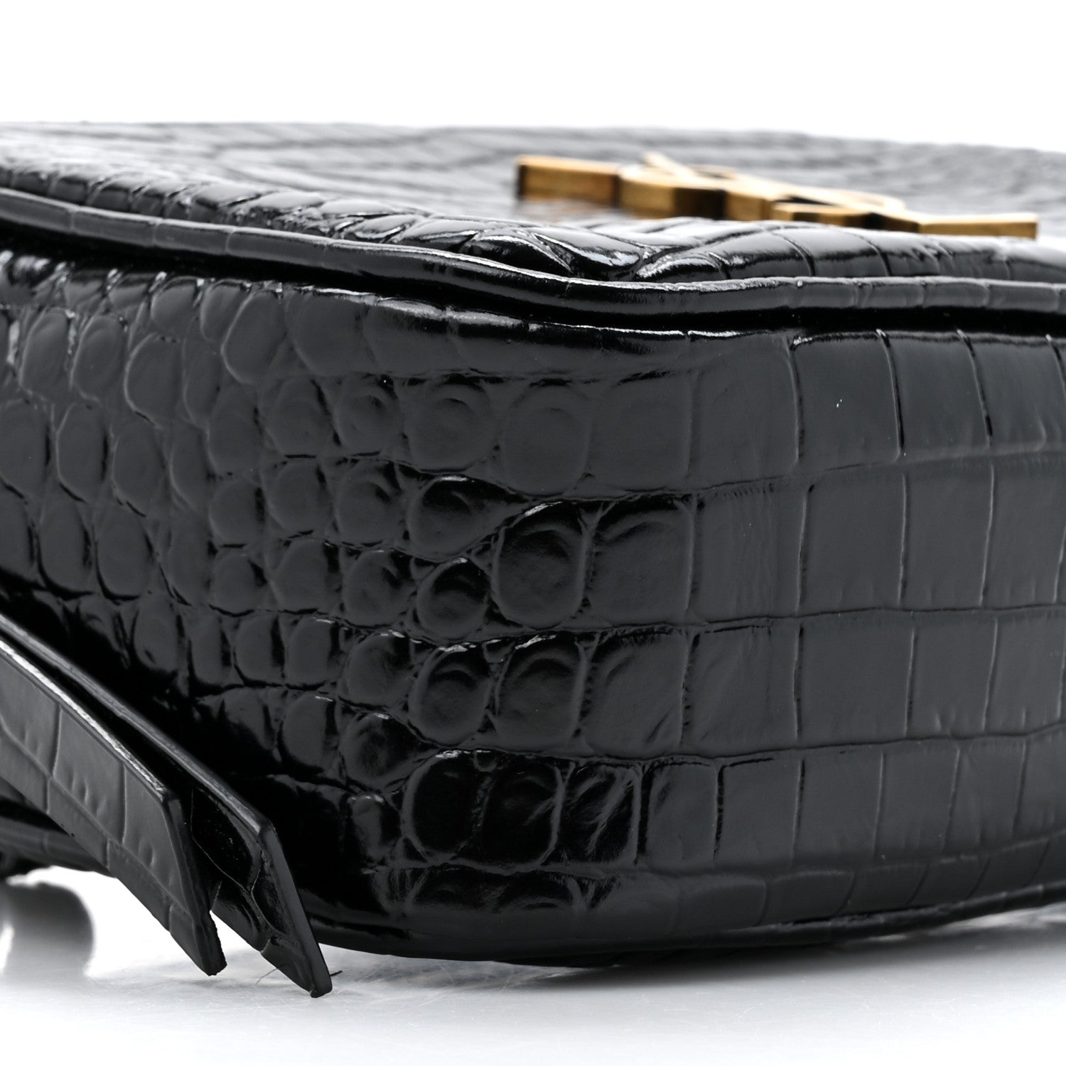 Saint Laurent Patent Calfskin Crocodile Embossed Monogram Lou Belt Bag Black 10 of 10