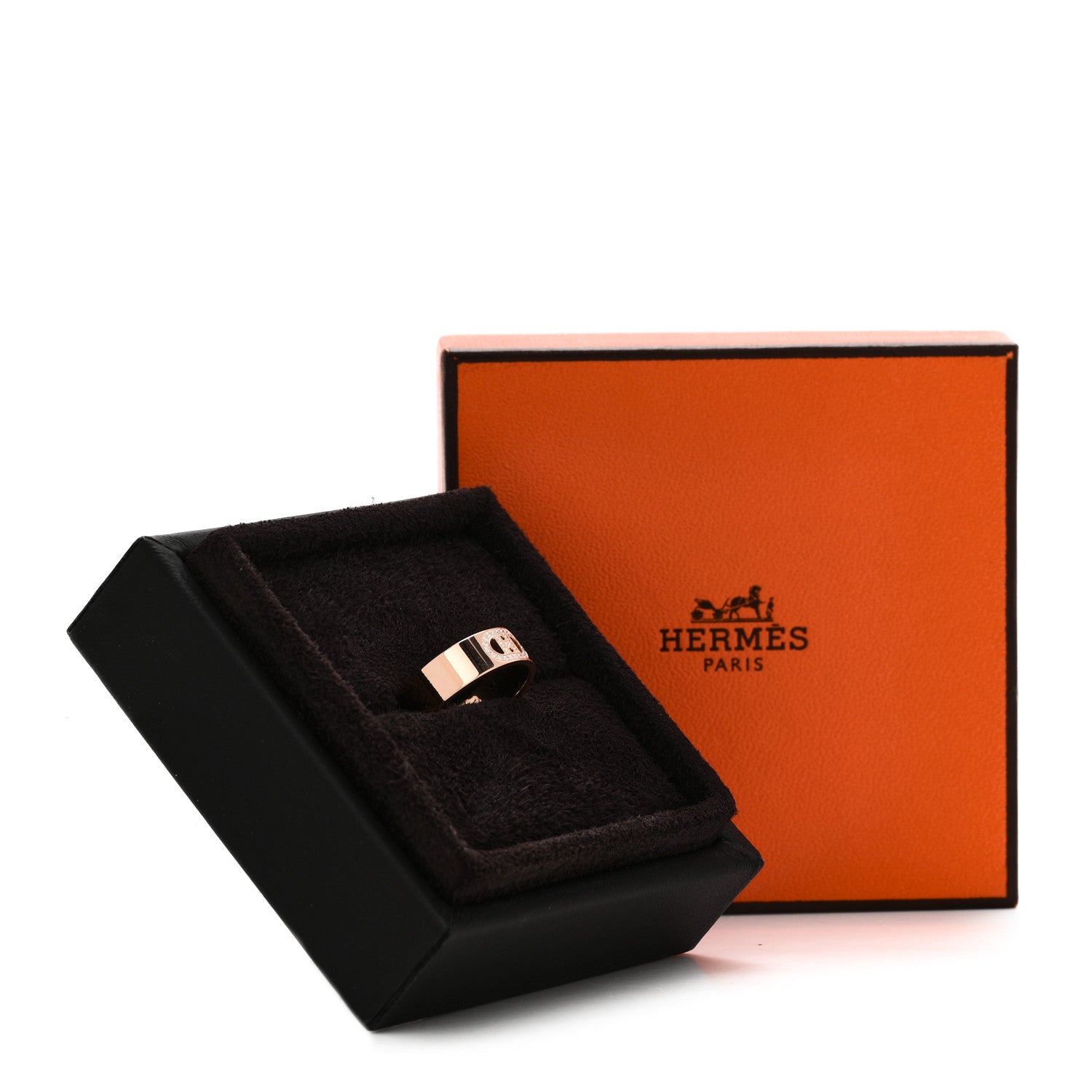 Hermes 18K Rose Gold Diamond PM H D'Ancre Ring 54 7 5 of 5