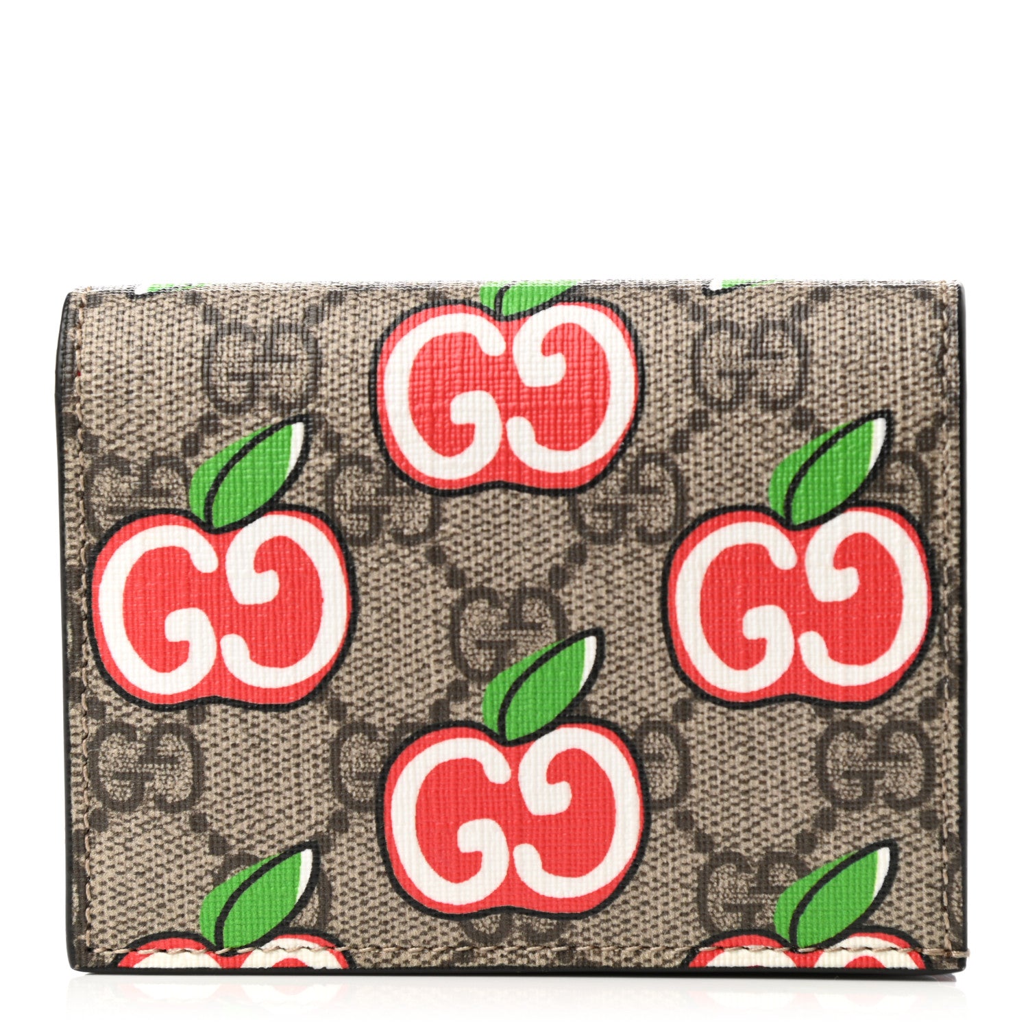 Gucci GG Supreme Monogram Apple Card Case Wallet Beige Multicolor Lobster Red 1 of 6