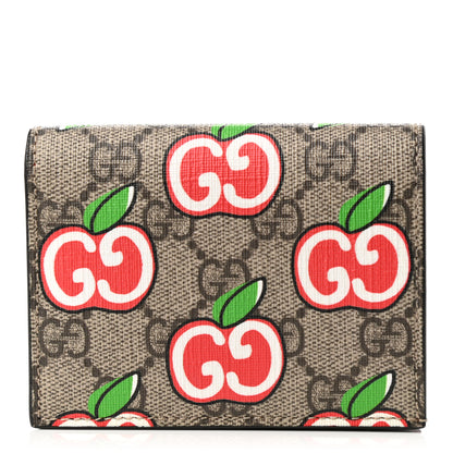 Gucci GG Supreme Monogram Apple Card Case Wallet Beige Multicolor Lobster Red 1 of 6