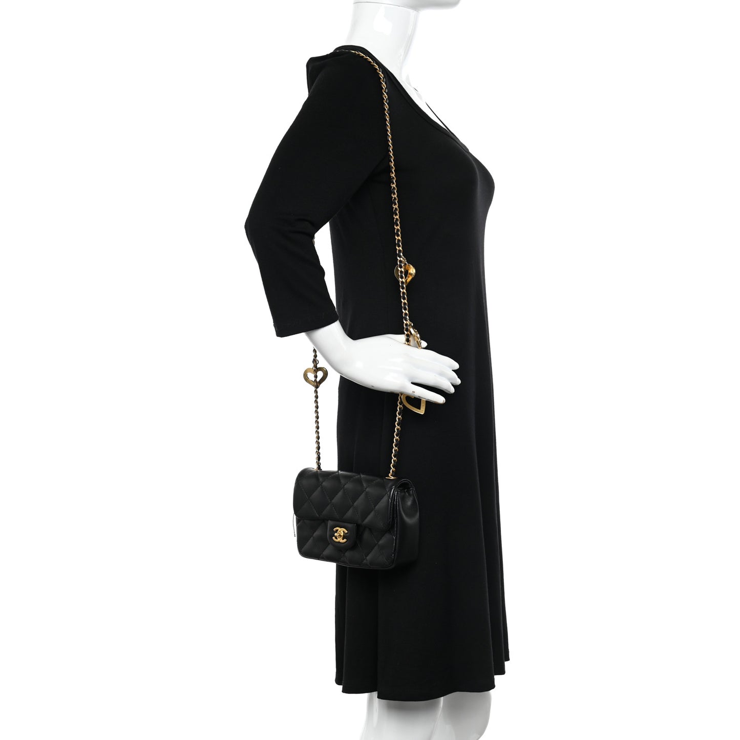 Lambskin Quilted Mini Heart Charms Flap Black