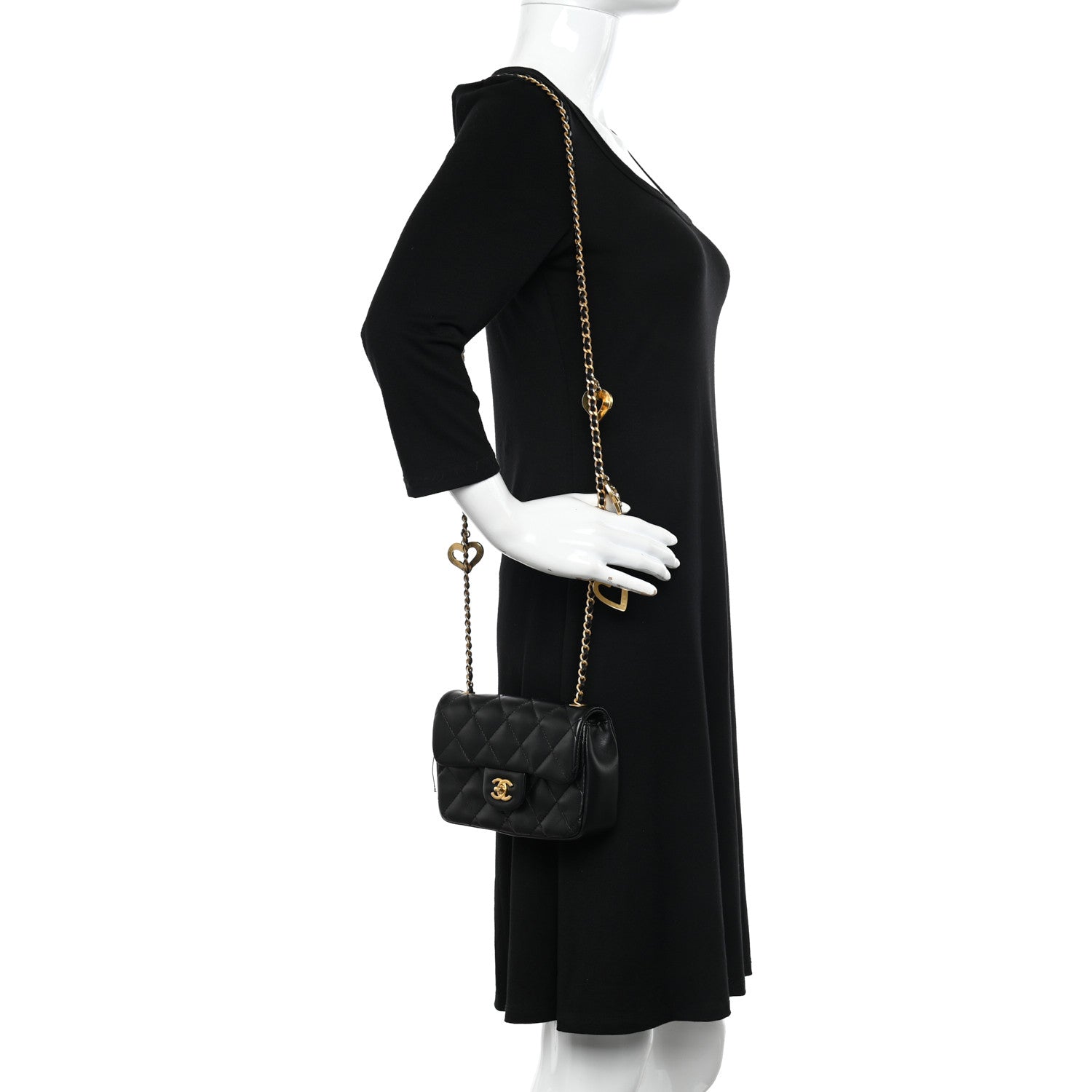 Chanel Lambskin Quilted Mini Heart Charms Flap Black 2 of 10