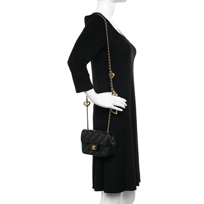 Chanel Lambskin Quilted Mini Heart Charms Flap Black 2 of 10