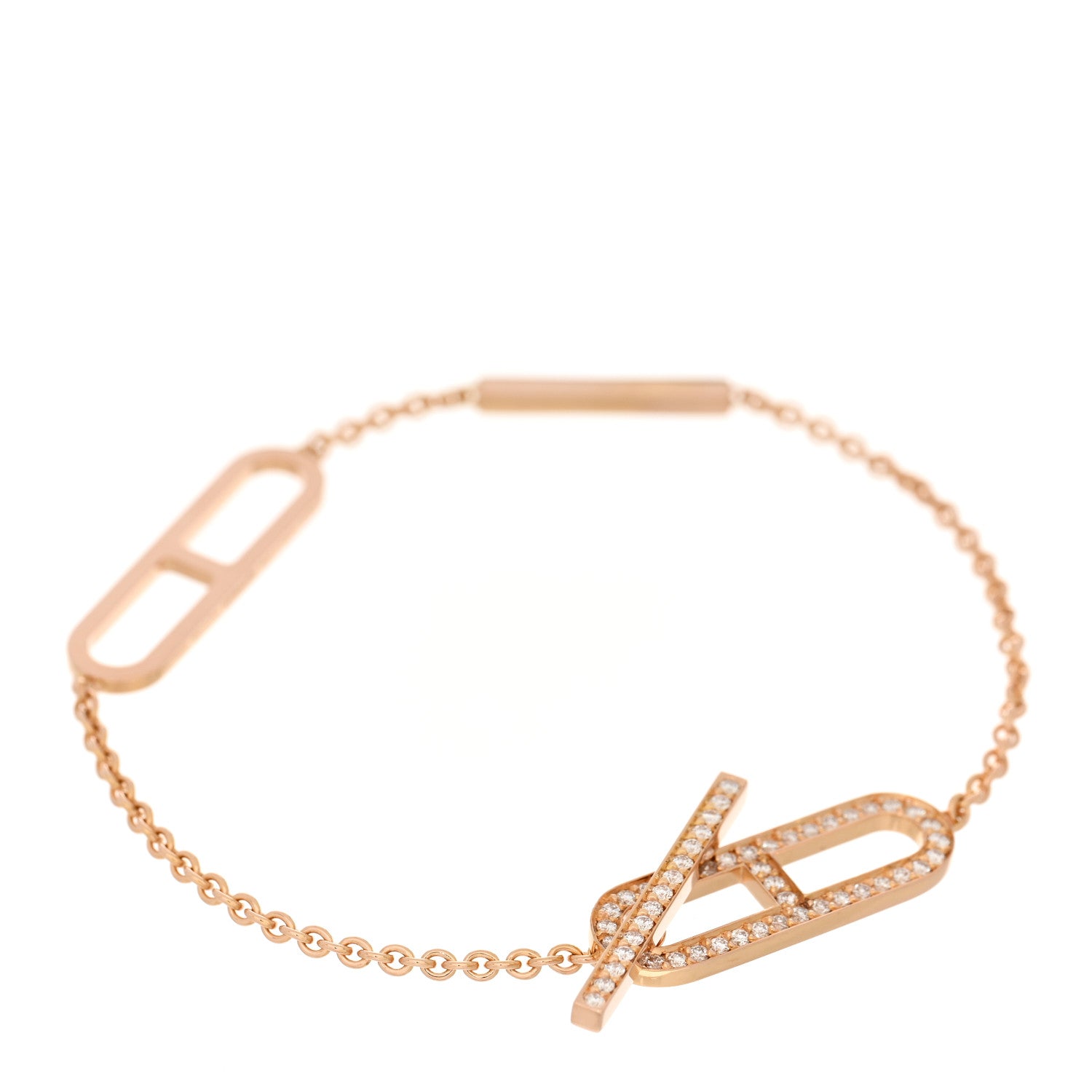 Hermes 18K Rose Gold Diamond PM Ever Chaine D'Ancre Bracelet ST 1 of 3