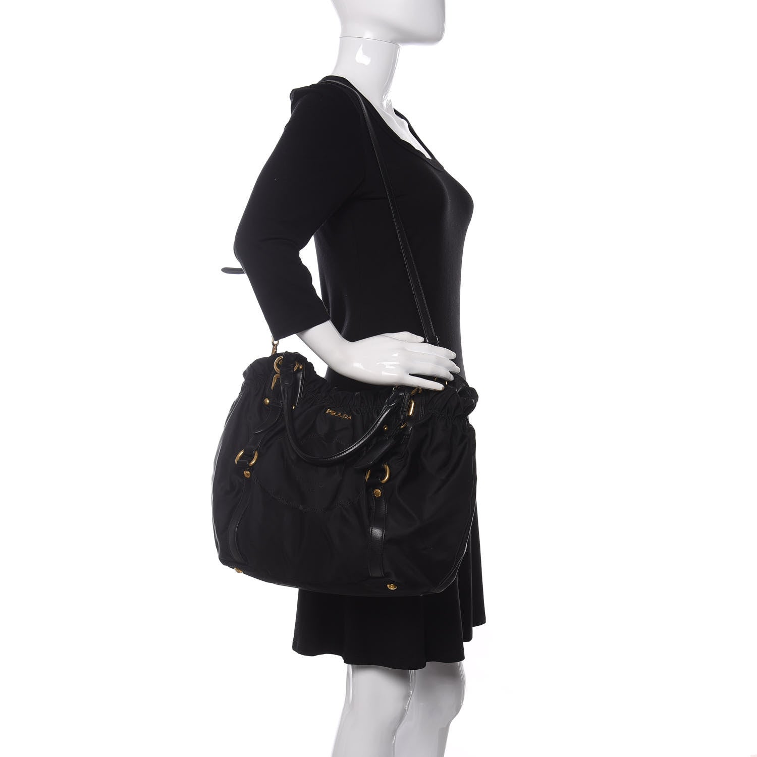 Prada Tessuto Nylon Jacquard Logo Tote Black 2 of 11