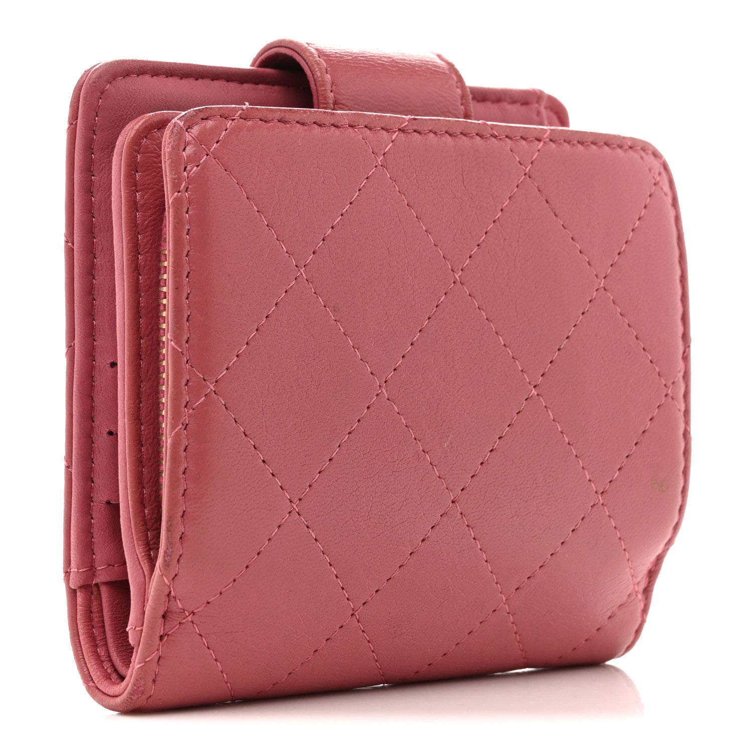 Chanel Calfskin Quilted Zip Around Bifold Wallet Pink 3 of 15