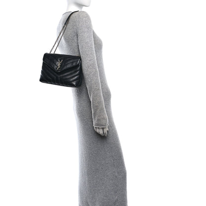 Saint Laurent Calfskin Y Quilted Monogram Small Loulou Chain Satchel Black 2 of 11