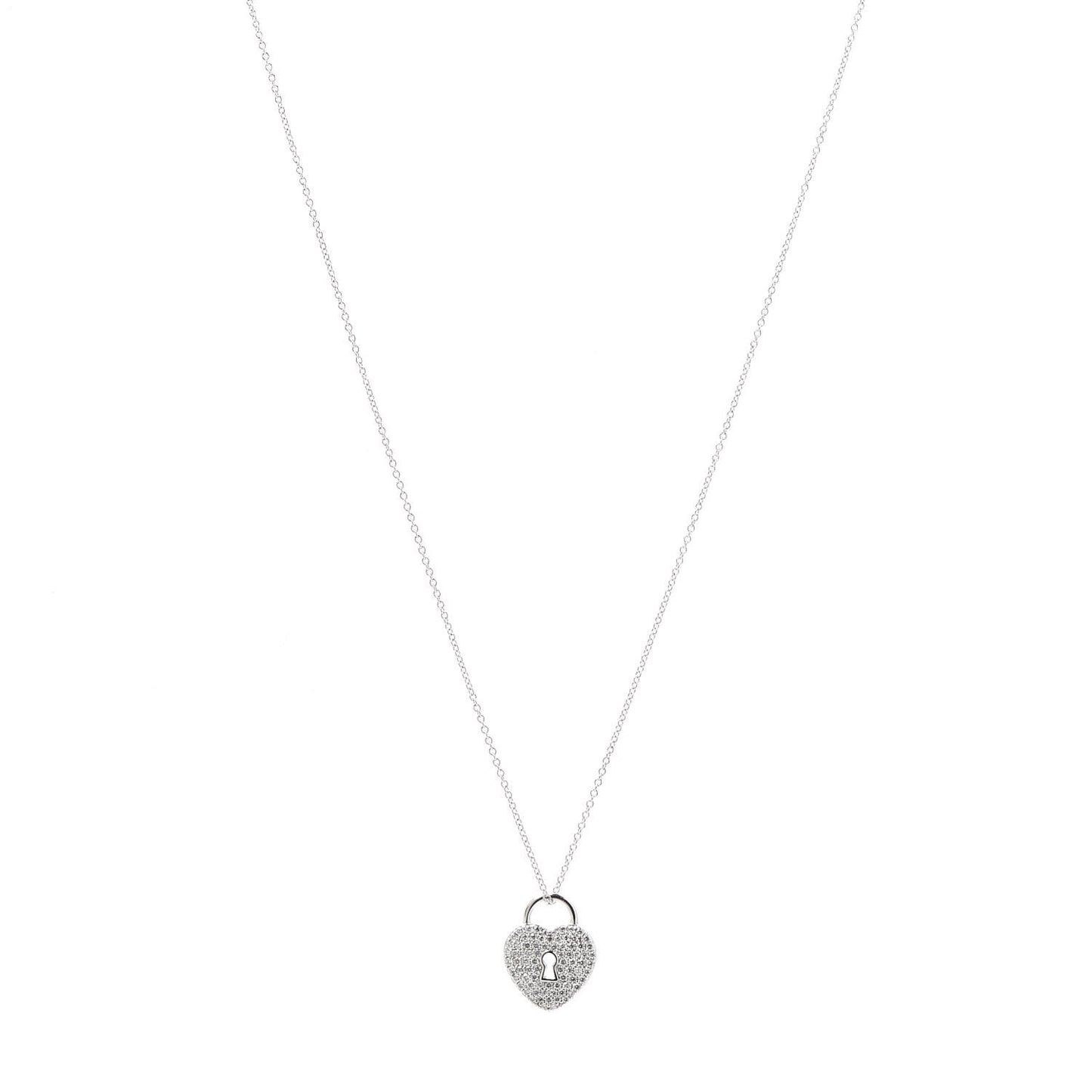 Platinum Diamond Small Heart Lock Pendant Necklace
