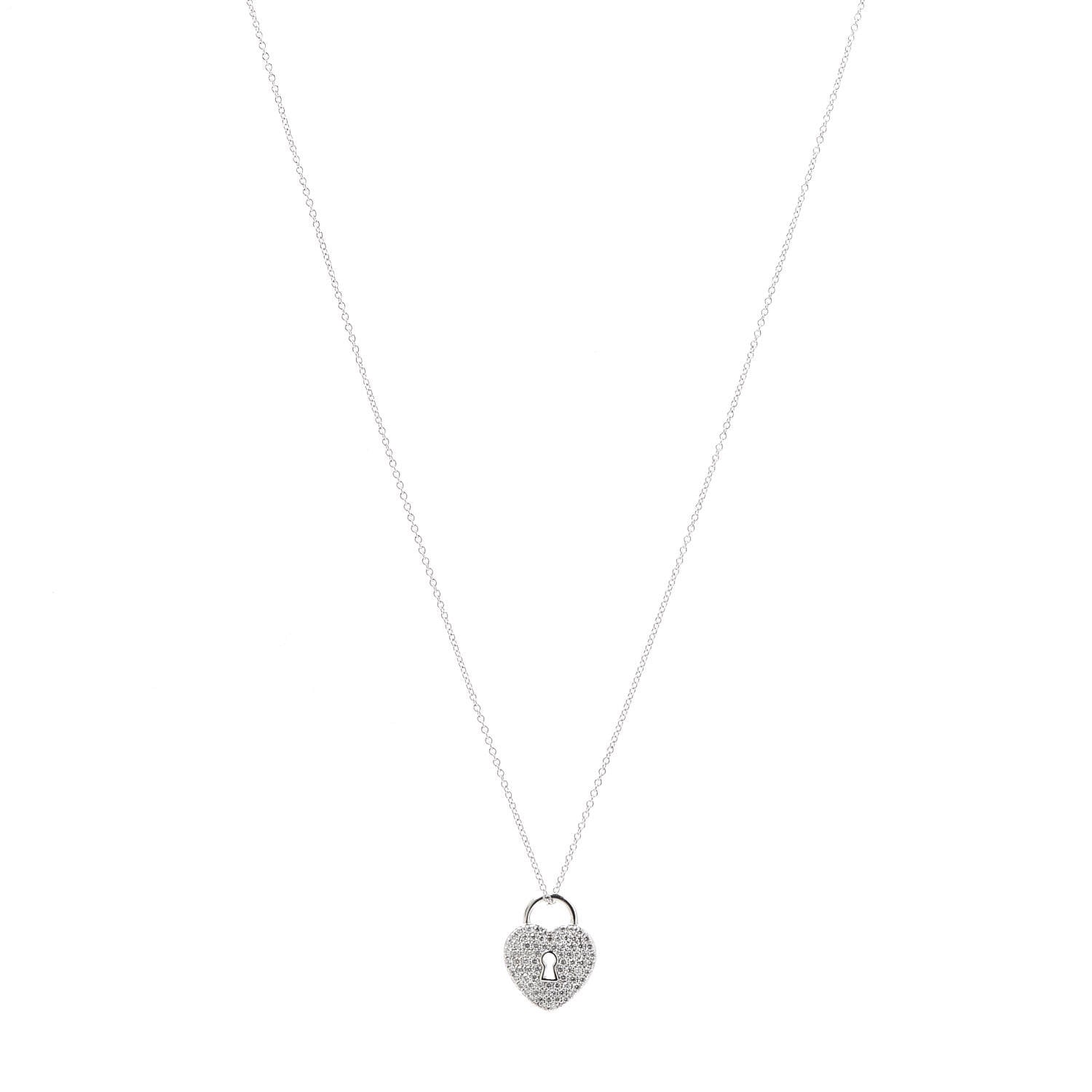 Tiffany Platinum Diamond Small Heart Lock Pendant Necklace 1 of 8