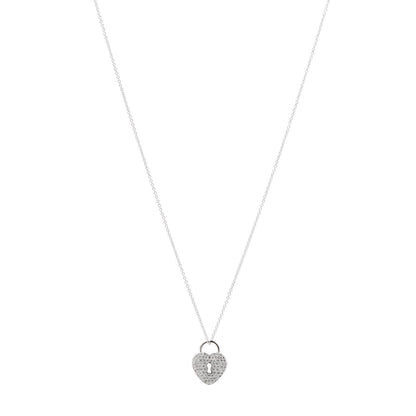Tiffany Platinum Diamond Small Heart Lock Pendant Necklace 1 of 8